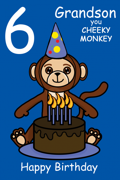 Cheeky Monkey Grandson 6th Birthday Card
