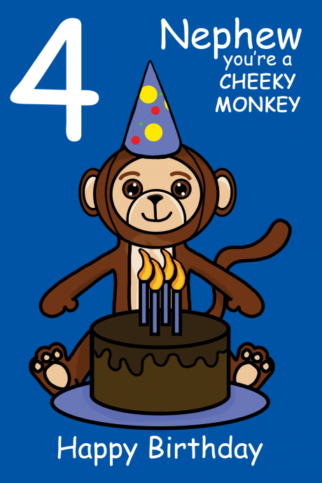 Cheeky Monkey Nephew 4th Birthday Card
