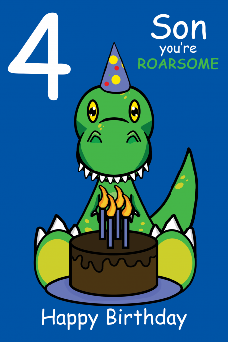 Roarsome Son 4th Birthday Card