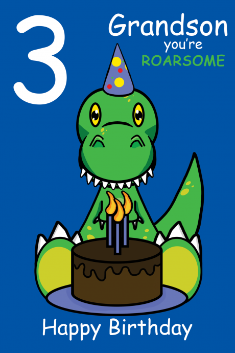 Roarsome Grandson 3rd Birthday Card
