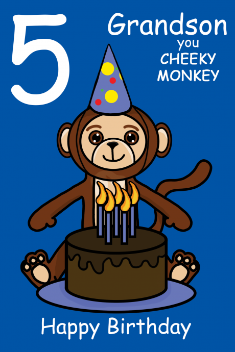 Cheeky Monkey Grandson 5th Birthday Card