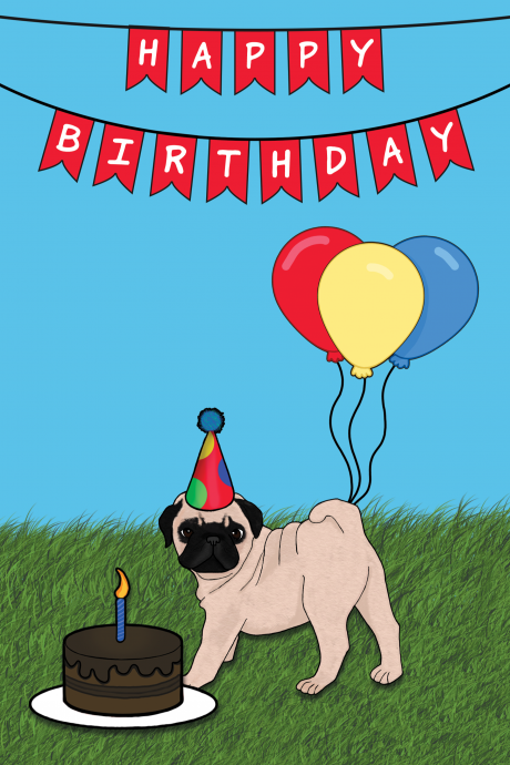 Happy Birthday Pug Dog Card