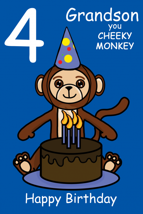 Cheeky Monkey Grandson 4th Birthday Card