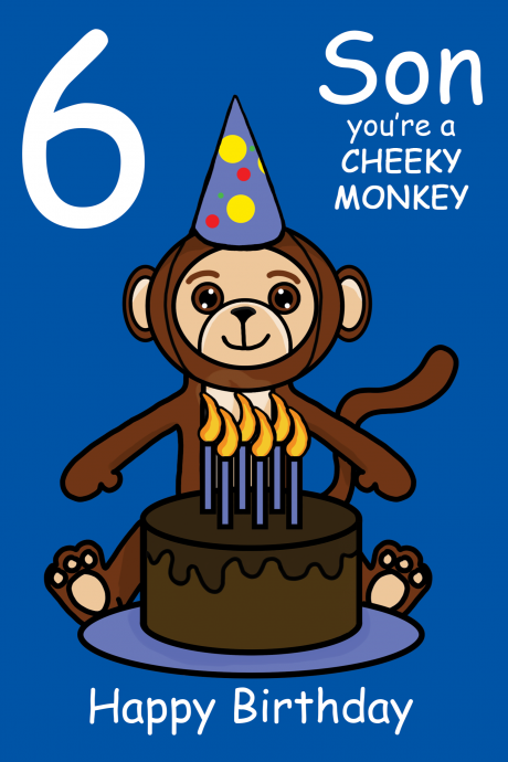 Cheeky Monkey Son 6th Birthday Card