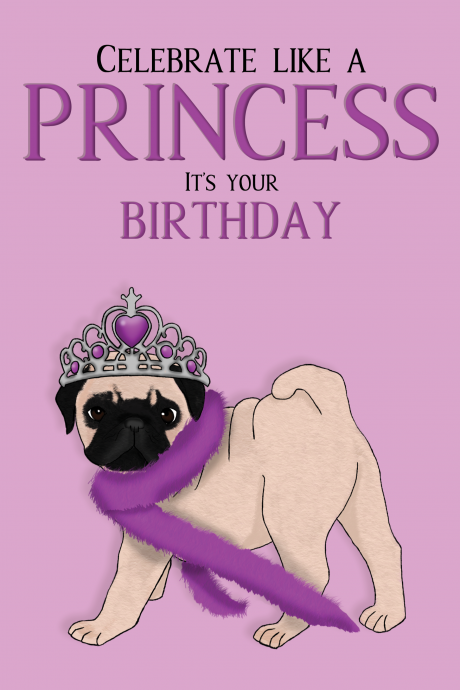 Pug Princess Birthday Card