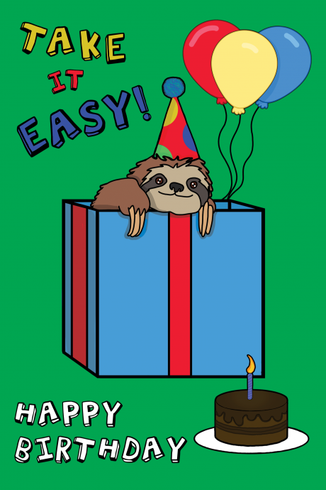 Sloth In A Box Take It Easy Happy Birthday Card