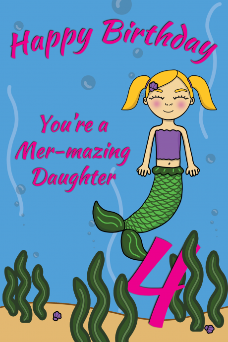 4 Today Mer-mazing Daughter Mermaid Birthday Card