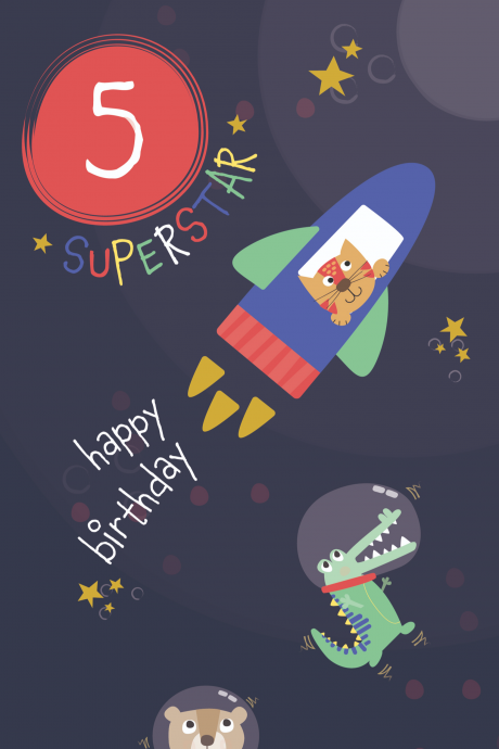 Rocket Fifth Birthday Card