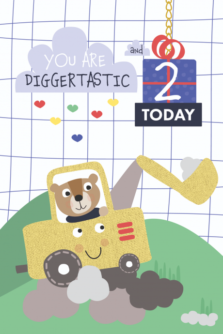 Digger Second Birthday Card