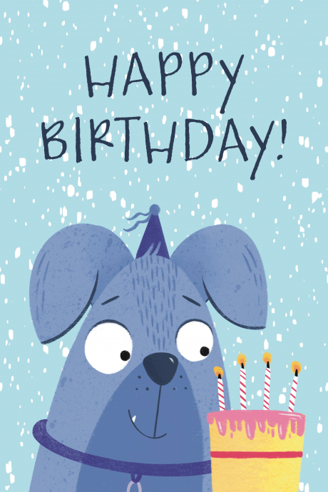 Dog and Cake Happy Birthday Card