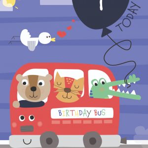 Bus First Birthday Card