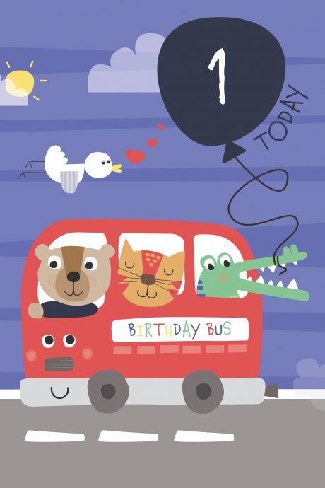 Bus First Birthday Card