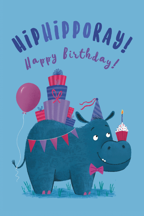 Hiphipporay! Happy Birthday Hippo birthday Card