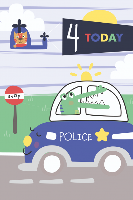 Police Car Fourth Birthday Card
