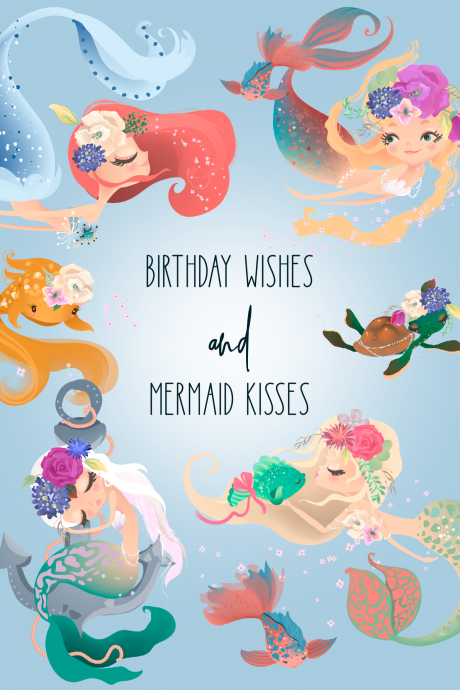 Mermaid Kisses Birthday Card