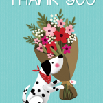 Thank you dog with flower bouquet
