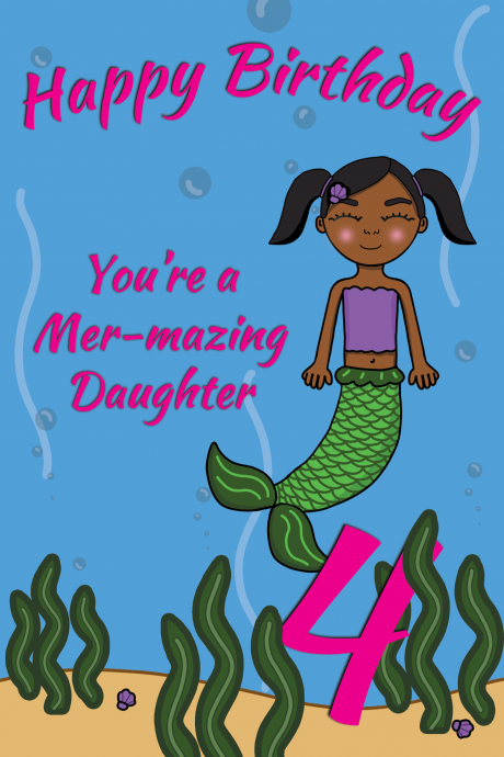 4 Today Mer-mazing Daughter Mermaid Birthday Card