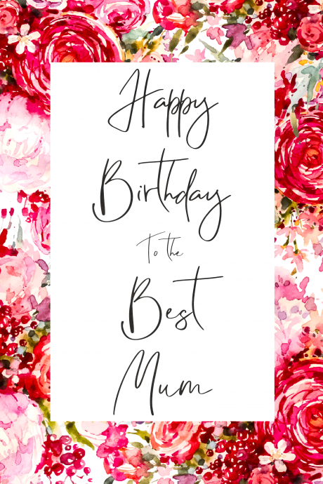 Red Floral Best Mum Birthday Card