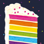 large slice of rainbow birthday cake