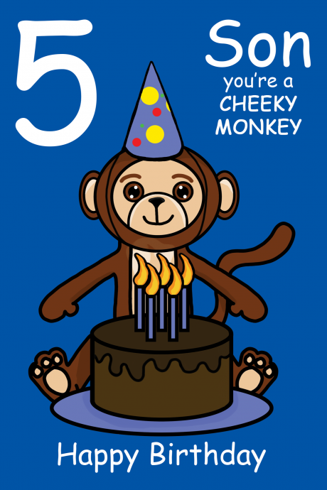 Cheeky Monkey Son 5th Birthday Card