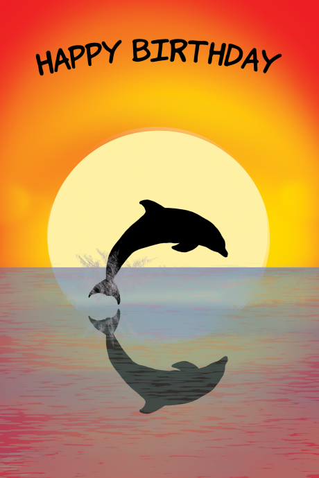 Dolphin Sunset Happy Birthday Card
