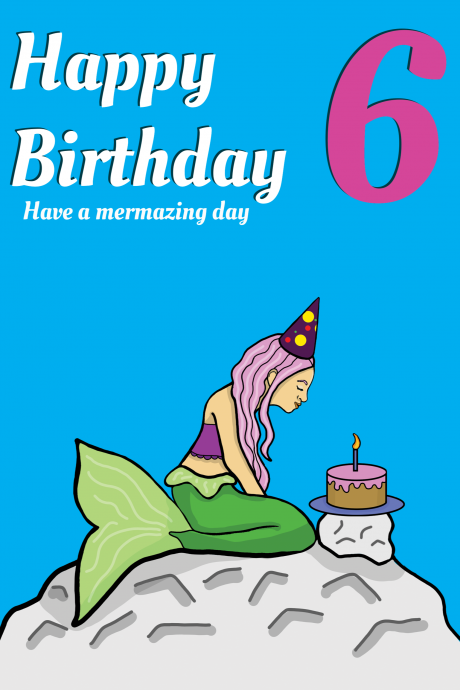 Mermaid 6th Birthday Card
