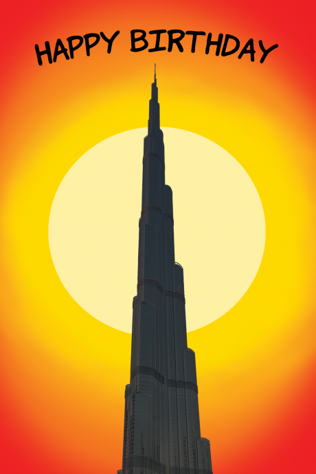 Burj Khalifa Sunset Happy Birthday Card