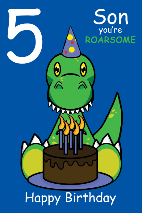 Roarsome Son 5th Birthday Card